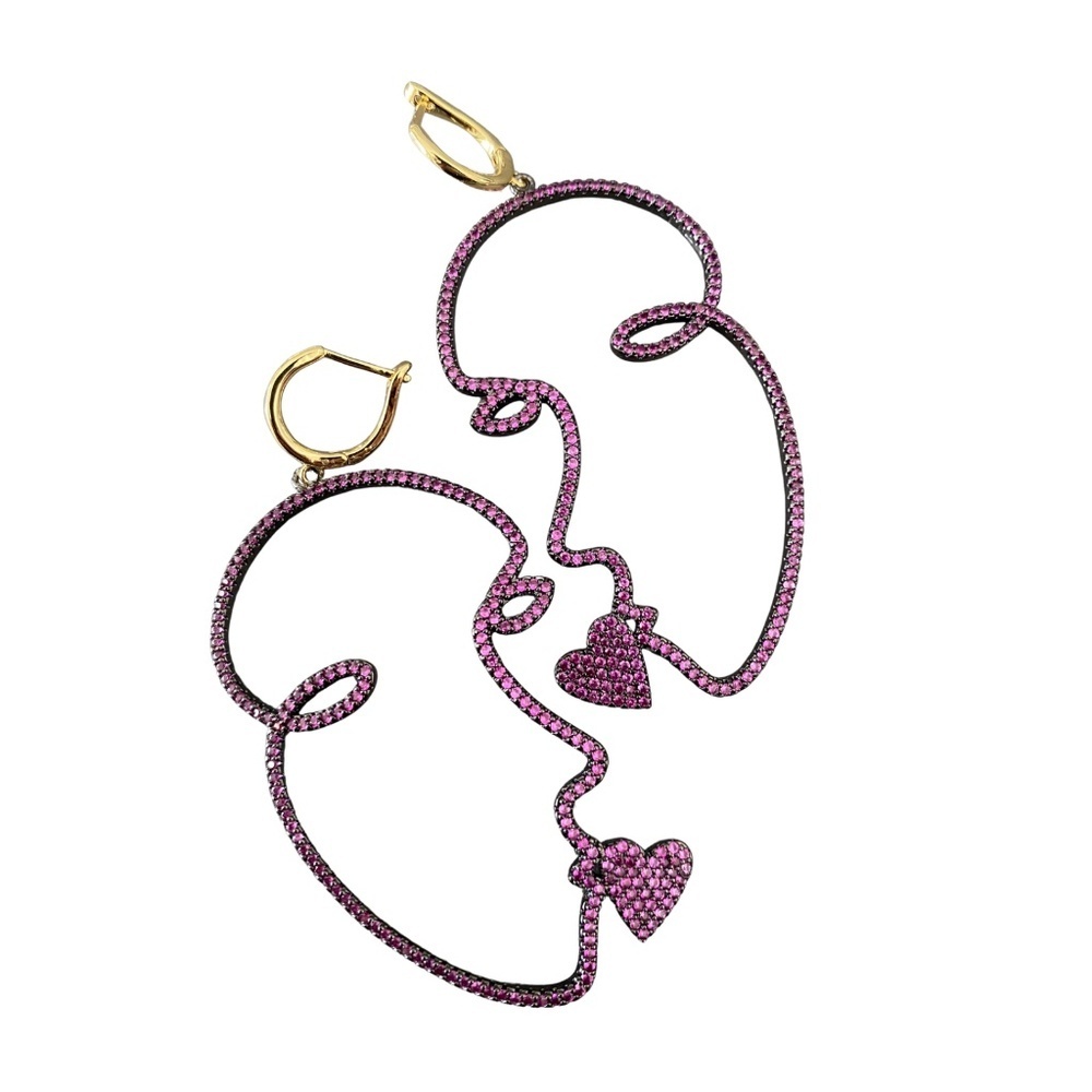 Pink CZ Face Outline Heart Drop Earrings – Gold-Tone Leverback – NWT – Last